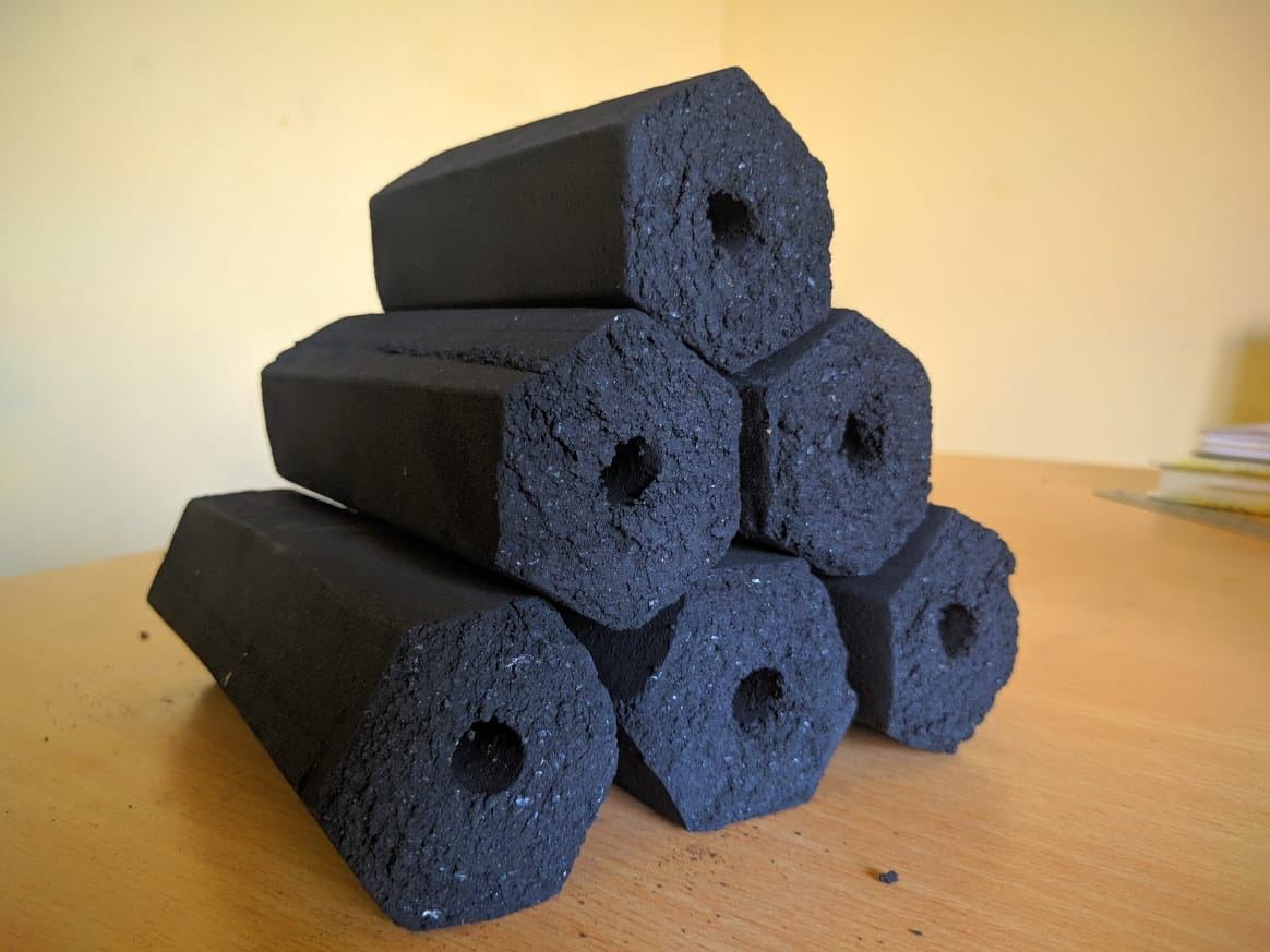 Charcoal briquettes hexagonal sticks